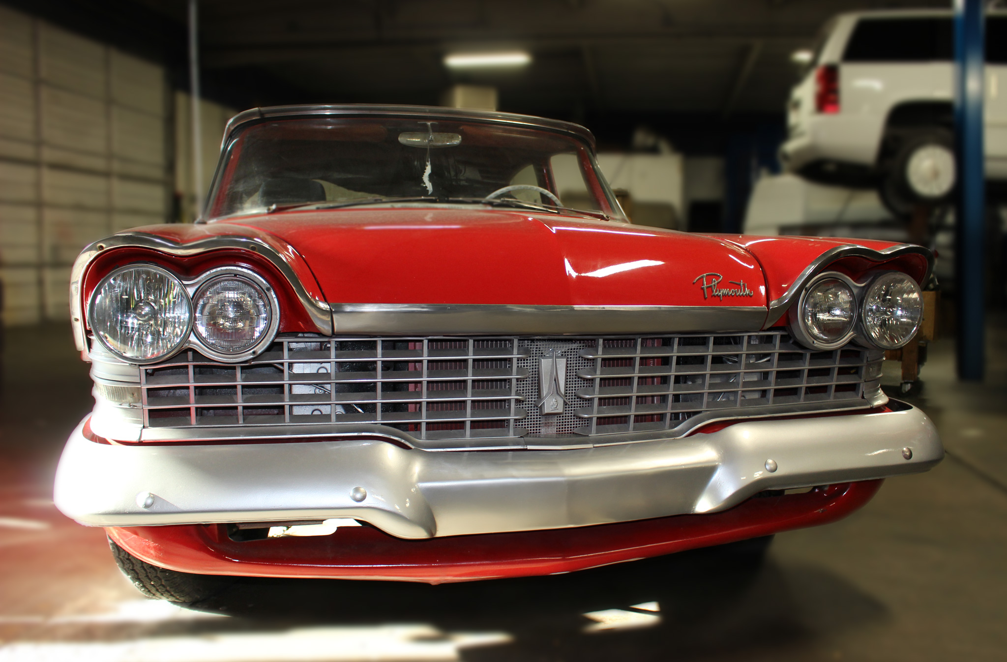Red classic car interior detail