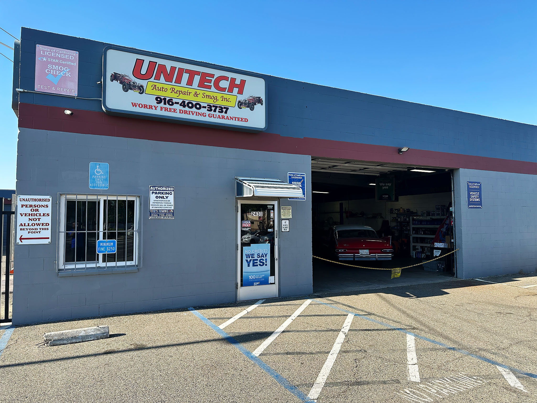 Unitech Auto Repair Shop Front in Sacramento